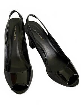 Ann Taylor Black Patent Leather Slingback Peep Toe Pumps Size 7M